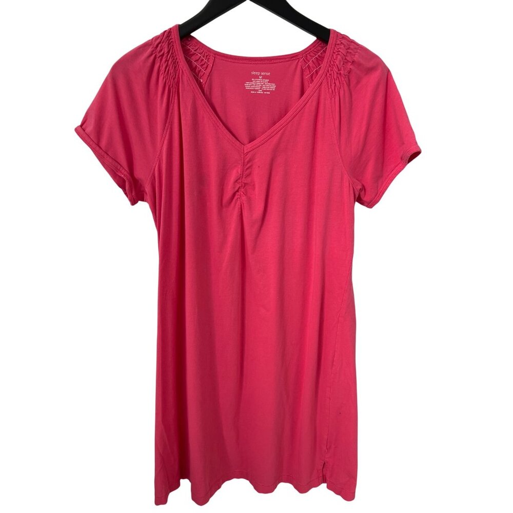 Sleep Sense Short Sleeve V Neck Sleep Shirt Dress Women Medium Cotton Loungewear